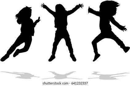 Vector silhouette of children on white background.