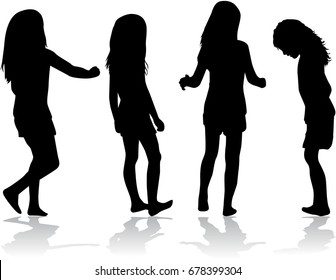 Vector silhouette of children on white background.