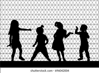 Vector silhouette of children on white background.