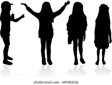 Vector silhouette of children on white background.