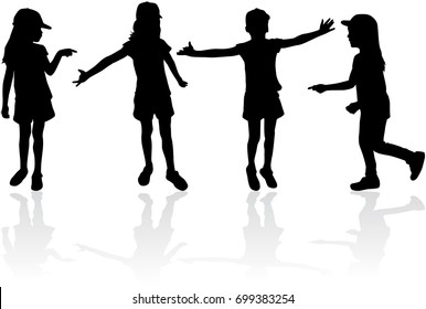 Vector silhouette of children on white background.