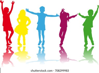 Vector silhouette of children on white background.