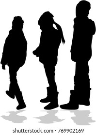 Vector silhouette of children on white background.