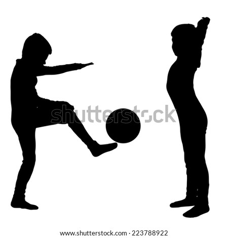 Vector silhouette of a children on a white background.