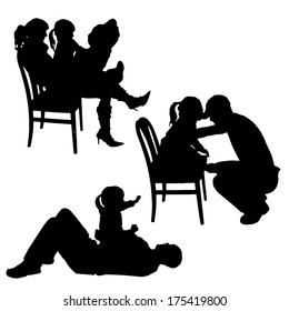 Vector silhouette of children playing with their parents.