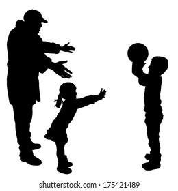 Vector silhouette of children playing with their parents.