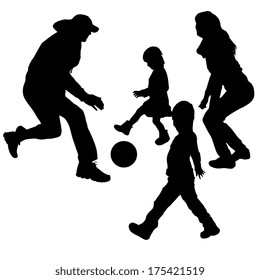 Vector silhouette of children playing with their parents.