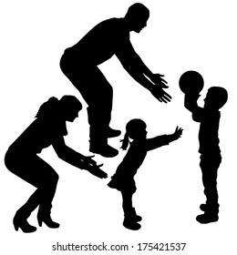 Vector silhouette of children playing with their parents.