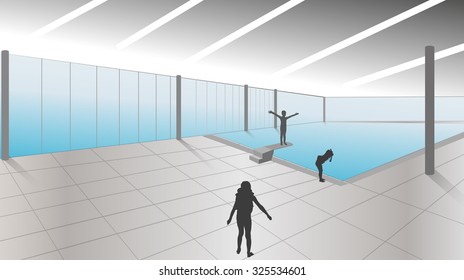 vector silhouette of children in the pool