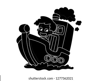 Vector silhouette of children riding on a ship