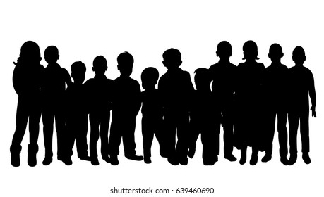 Vector, silhouette of children stand together