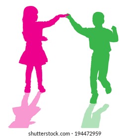 vector silhouette of children who play on white background.