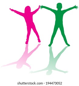 vector silhouette of children who play on white background.