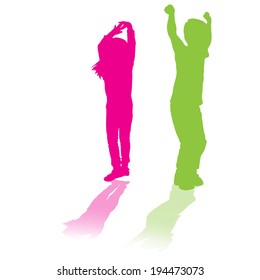 vector silhouette of children who play on white background.