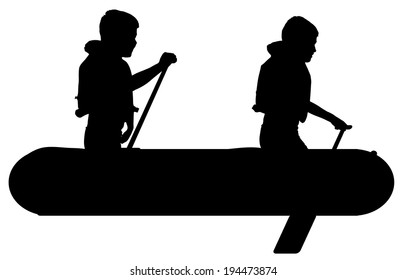vector silhouette of children who play on white background.