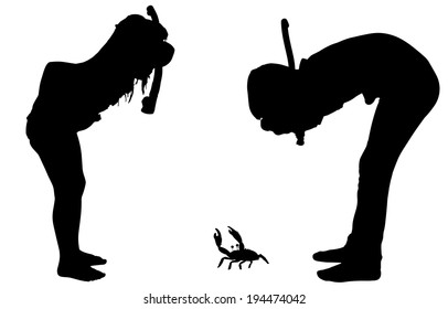 vector silhouette of children who play on white background.