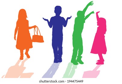 vector silhouette of children who play on white background.