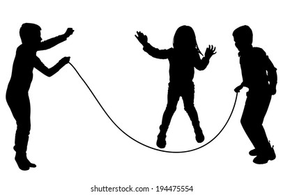 vector silhouette of children who play on white background.