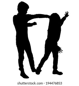 vector silhouette of children who play on white background.