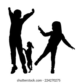 Vector silhouette of children who play on a white background.