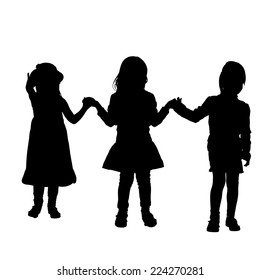 Vector silhouette of children who play on a white background.