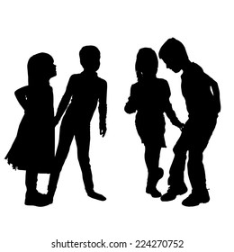 Vector silhouette of children who play on a white background.