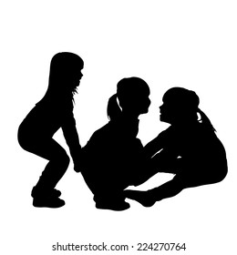Vector silhouette of children who play on a white background.