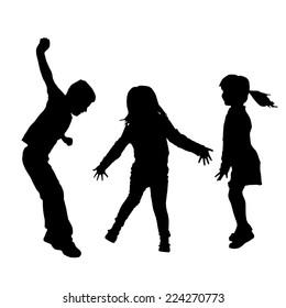 Vector silhouette of children who play on a white background.