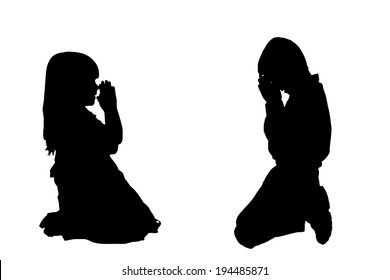 Vector silhouette of a children who is praying.