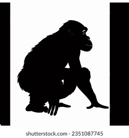 Vector Silhouette of Chimpanzee, Intelligent Chimpanzee Graphic for Wildlife Concepts