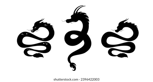 Vector silhouette of Chinese dragons on a white background.