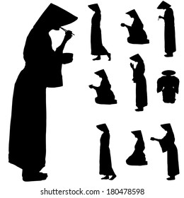 Vector silhouette of Chinese on white background. 