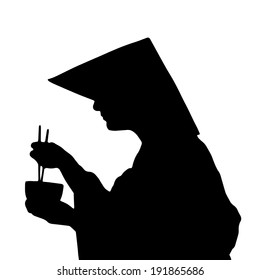 Vector silhouette of Chinese on white background. 