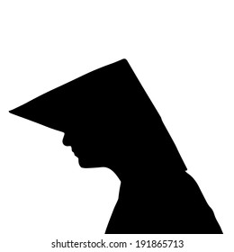 Vector silhouette of Chinese on white background. 