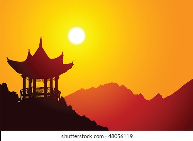 Vector silhouette of a chinese pavilion