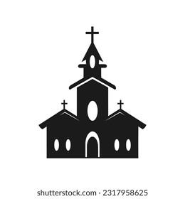 Vector silhouette of Christian church house classic icon symbol black color isolated on white background