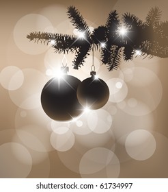 Silueta vectorial de un árbol de Navidad con bombillas y luces doradas