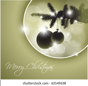 Vector silhouette of a Christmas tree with bulbs and place for your text