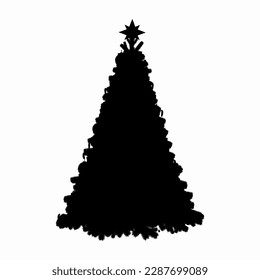 vector of silhouette christmas tree with star on top isolated on white background