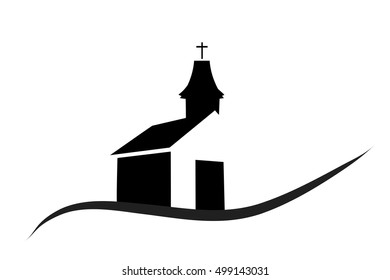 Vector silhouette of a church on a white background.