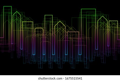 Vector silhouette of city buildings, outline silhouette, outline cityscape design