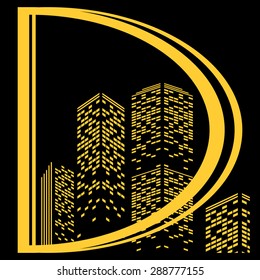 Vector silhouette of the city at night.