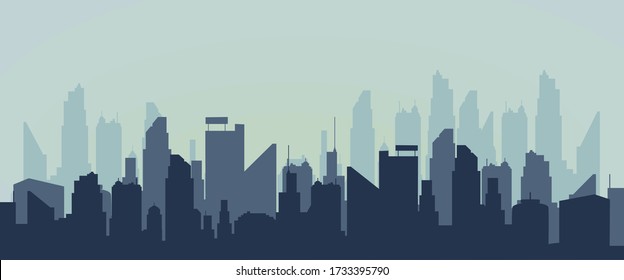 vector Silhouette of the city.Modern panoramic Urban city tower illustration.wallpaper.Silhouette of skyscrapers