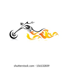 vector Silhouette of classic motorcycle with fire wings