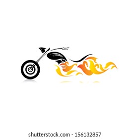 vector Silhouette of classic motorcycle with fire wings