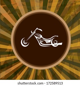 vector Silhouette of classic motorcycle on grunge rays background. motorcycle icon