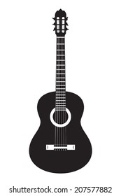 Vector silhouette of classical acoustic guitar on white background