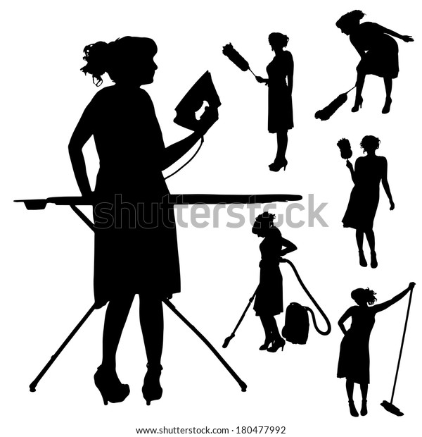 Vector Silhouette Cleaning Lady On White Stock Vector Royalty Free 180477992 