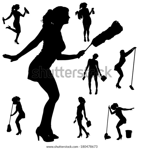 Download Vector Silhouette Cleaning Lady On White Stock Vector ...