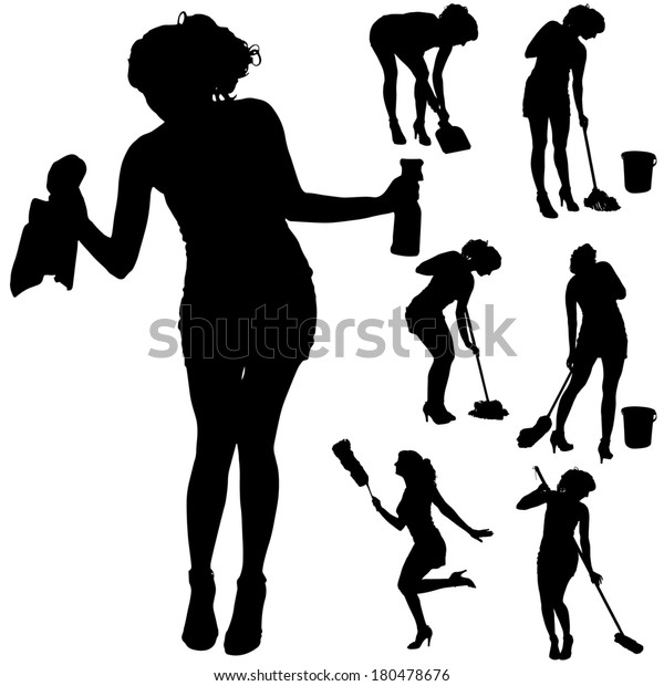 Vector Silhouette Cleaning Lady On White Stock Vector Royalty Free 180478676 Shutterstock 